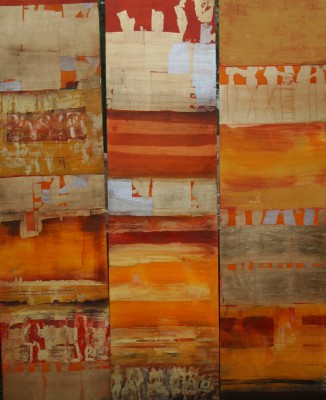 Oktober (Triptychon) , 2010. 3x(40x120cm) Öl/Schlagmetall auf Holz