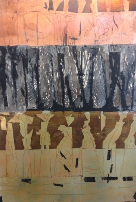 Dickicht , 2016. 70 x 00 cm, Öl/Schlagmetall-MT auf Karton